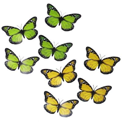 Decoratie Vlinders - 8x geel - 8x groen - op clip - 12 x 6 cm - hobby / knutselmateriaal