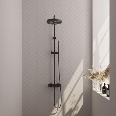 BRAUER Stripe Opbouw Thermostatische Regendouche - SET 01 - 25cm hoofddouche - staaf handdouche - doucheslang - mat zwart 5-S-348