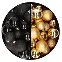 Kerstballen 60x stuks - mix goud/zwart - 4-5-6 cm - kunststof - Kerstbal - thumbnail