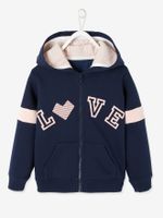 Sportsweater met rits en capuchon voor meisjes met grafische details marineblauw - thumbnail