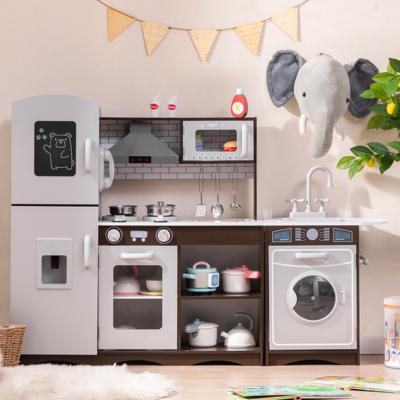 Hoekkeukenset voor Kinderen met Licht en Geluid Fornuis Spoelbak Ijsblokjesmachine Magnetron Wasmachine Afzuigkap Telefoon