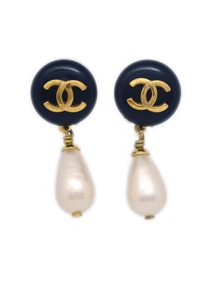 CHANEL Pre-Owned boucles d'oreilles à perle artificielle CC (1992) - Noir