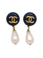 CHANEL Pre-Owned boucles d'oreilles à perle artificielle CC (1992) - Noir