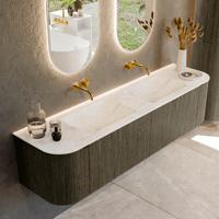 Badmeubel Mondiaz Kurve-Dlux | 180 cm cm | Meubelkleur Shadow | Wastafelkleur Ostra | Solid surface | Wasbak beiden zijden spoelbak | Zonder kraangat(en)