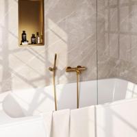 BRAUER Stripe Baddouche Thermostaatkraan - SET 03 - opbouw - wandhouder - staaf handdouche - doucheslang - goud geborsteld PVD 5-GG-342