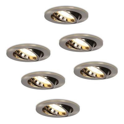 Set van 6 Lublin LED inbouwspots - 4 Watt 345 lumen - 2700K Warm wit - GU10 - Dimbaar - Rond - Kantelbaar - IP20 Voor binnen - RVS