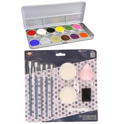 Superstar schmink set 12 basis kleuren - met grimeer gereedschap 10-delig - Kids en Adults
