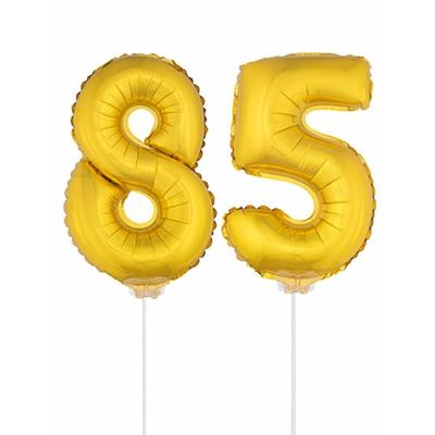 85 jaar leeftijd feestartikelen - versiering cijfers - goud - ballonnen op stokje - van 41 cm