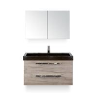 Seville Badmeubelset 100 cm - Craft Oak - Wastafel Lucca 1 kraangat - met Spiegelkast