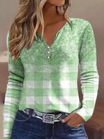 Casual Plaid Buttoned T-Shirt - thumbnail