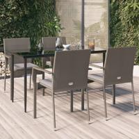 5-delige Tuinset met kussens poly rattan zwart en grijs