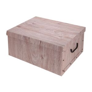 Opbergdoos/opberg box van karton met hout print bruin 37 x 30 x 16 cm