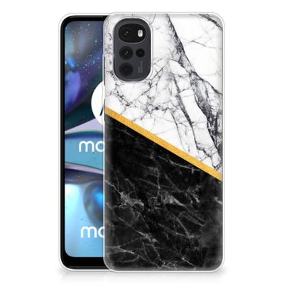 Motorola Moto G22 | TPU | Siliconen hoesje | Marmer Wit Zwart - Origineel Cadeau Man