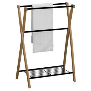 Handdoeken ophangrek/houder - badkamer - bamboe/metaal - 60 x 37 x 80 cm - zwart