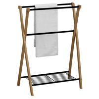 Handdoeken ophangrek/houder - badkamer - bamboe/metaal - 60 x 37 x 80 cm - zwart