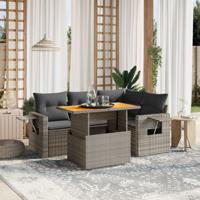 5-delige Loungeset met kussens poly rattan grijs
