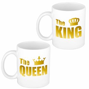 Cadeauset van gouden King en Queen mokken/bekers 300 ML