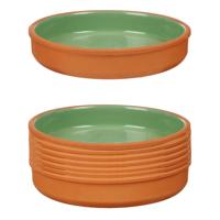 Tapas serveerschaal - 8x stuks - terracotta - groen - D23 x H4 cm - hapjes serveren - ovenschaal - r