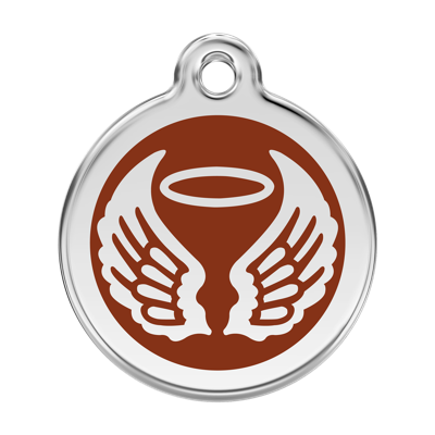 Angel Wings Brown roestvrijstalen hondenpenning large/groot dia. 3,8 cm - Reddingo