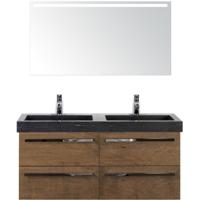 Seville Badmeubelset 120 cm - 4 Laden Tabacco - Wastafel Lucca Dubbel met Sence Spiegel