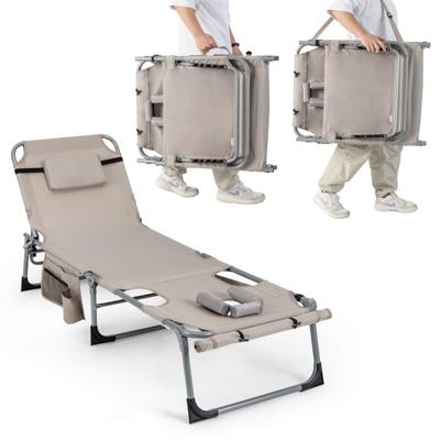 Zonneligstoel met Gezichtsopening Opvouwbare Ligstoel met Verstelbare Rugleuning en Voetensteun Afneembaar Kussen Zijzak-Beige