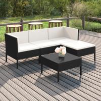 5-delige Loungeset met kussens poly rattan zwart