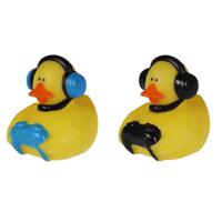 Badeendje gamer - rubber - 2 stuks - zwart en blauw - 5 cm - bad speelgoed - thumbnail