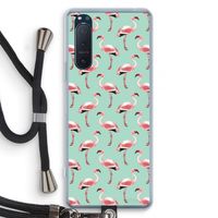 Flamingoprint groen: Sony Xperia 5 II Transparant Hoesje met koord