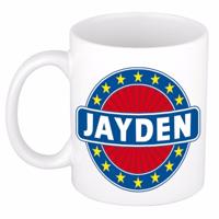 Jayden voornaam koffiemok - beker - wit/blauw - 300 ml - Cadeau - Heren - Collega - Vaderdag