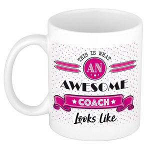 Cadeau koffiemok voor een geweldige coach - roze - keramiek - 300 ml