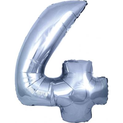 Cijfer 4 ballon - zilver - 100 cm - verjaardag leeftijd ballonnen - folieballon