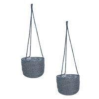 Set van 2x stuks hangende plantenpot/bloempot van jute/zeegras diameter 19 cm en hoogte 17 cm grijs - thumbnail