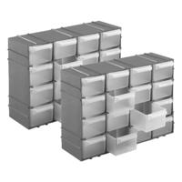 Opbergboxen/sorteerboxen - 5x stuks - met 16 vakken - ophangbaar - 15 x 22 x 7 cm - grijs