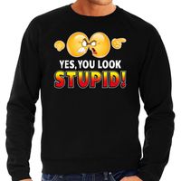 Funny emoticon sweater Yes you look stupid zwart heren - thumbnail