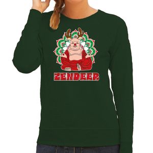 Foute Kersttrui/sweater voor dames - zendeer buddha - groen - rendier - boeddha - zen