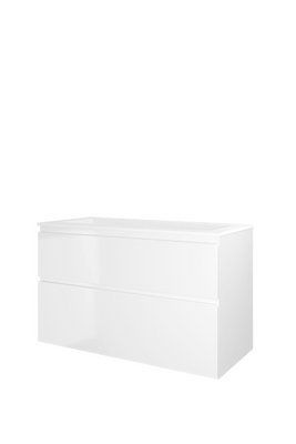 Proline polystone Elegant wastafelonderkast met 2 asymmetrische lades en polystone wastafel met 2 kraangaten 100 x 62,5 x 46 cm, glanzend wit / mat Proline polystone Elegant wastafelonderkast met 2 asymmetrische lades en polystone wastafel met 2 kraangaten 100 x 62,5 x 46 cm, glanzend wit / mat