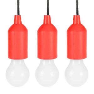 Treklamp LED licht - 3x - kunststof - rood - 15 cm - met koord van 90 cm