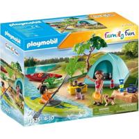 PLAYMOBIL 71425 Familie en tent - Bevat 3 figuren, 3 fietsen en veel accessoires. - Camping World