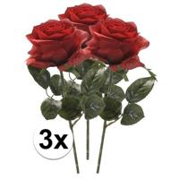 Kunstbloem roos Simone - 3x - rood - 45 cm - decoratie bloemen