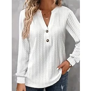 Dames Overhemd Blouse Gestructureerd nappi Casual Elegant Modieus Basic Lange mouw V-hals Wit Lente Herfst Lightinthebox