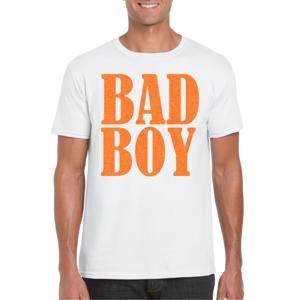 Foute party t-shirt voor heren - Bad Boy - wit - glitter - carnaval/themafeest