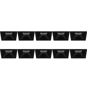 Spot Armatuur 10 Pack - Pragmi Pollon Pro - GU10 Inbouwspot - Vierkant - Zwart - Aluminium - Verdiept - 82mm