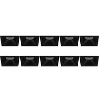 Spot Armatuur 10 Pack - Pragmi Pollon Pro - GU10 Inbouwspot - Vierkant - Zwart - Aluminium - Verdiept - 82mm