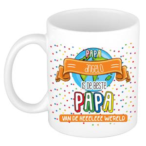 Naam mok papa Angelo - wit - de beste - keramiek - 300 ml - Vaderdag/verjaardag