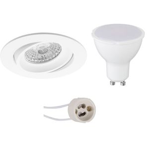 LED Spot Set - Pragmi Delton Pro - GU10 Fitting - Inbouw Rond - Mat Wit - 4W - Helder/Koud Wit 6400K - Kantelbaar - Ø82mm