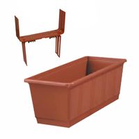 Kunststof plantenbak terracotta rechthoekig 40 cm met 2 verstelbare balkon/muurbeugels - thumbnail