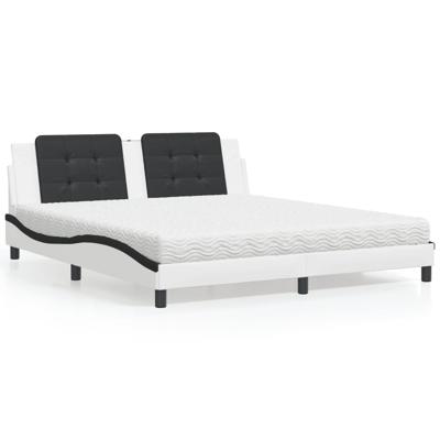 Bed met matras kunstleer wit en zwart 180x200 cm