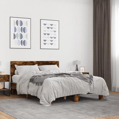Bedframe bewerkt hout metaal gerookt eikenkleurig 140x200 cm
