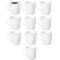 Gerimport Koffie / thee mok - sierlijk - 10x stuks - wit - 310 ml - mokken - keramiek