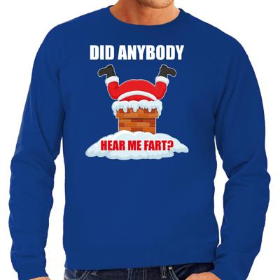 Foute Kersttrui sweater - Did anybody hear my fart - blauw - voor heren - Kerstkleding